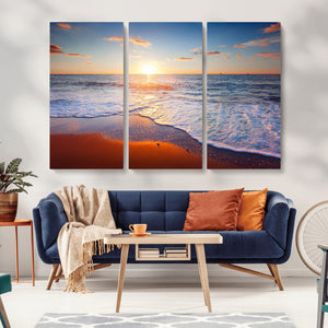 Tropical Ocean Sunset Wall Art Canvas Print, Golden Beach