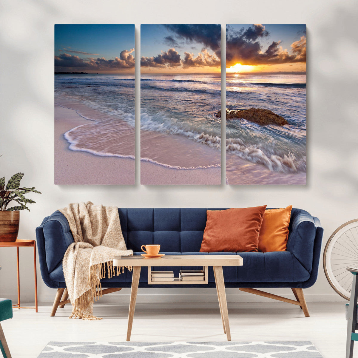 Sea Ocean Sunset Beach Wall Art Canvas Print