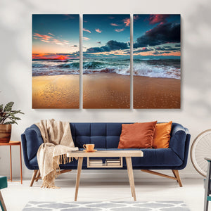 Sunset on Beach Wall Art Ocean Beach Canvas Print
