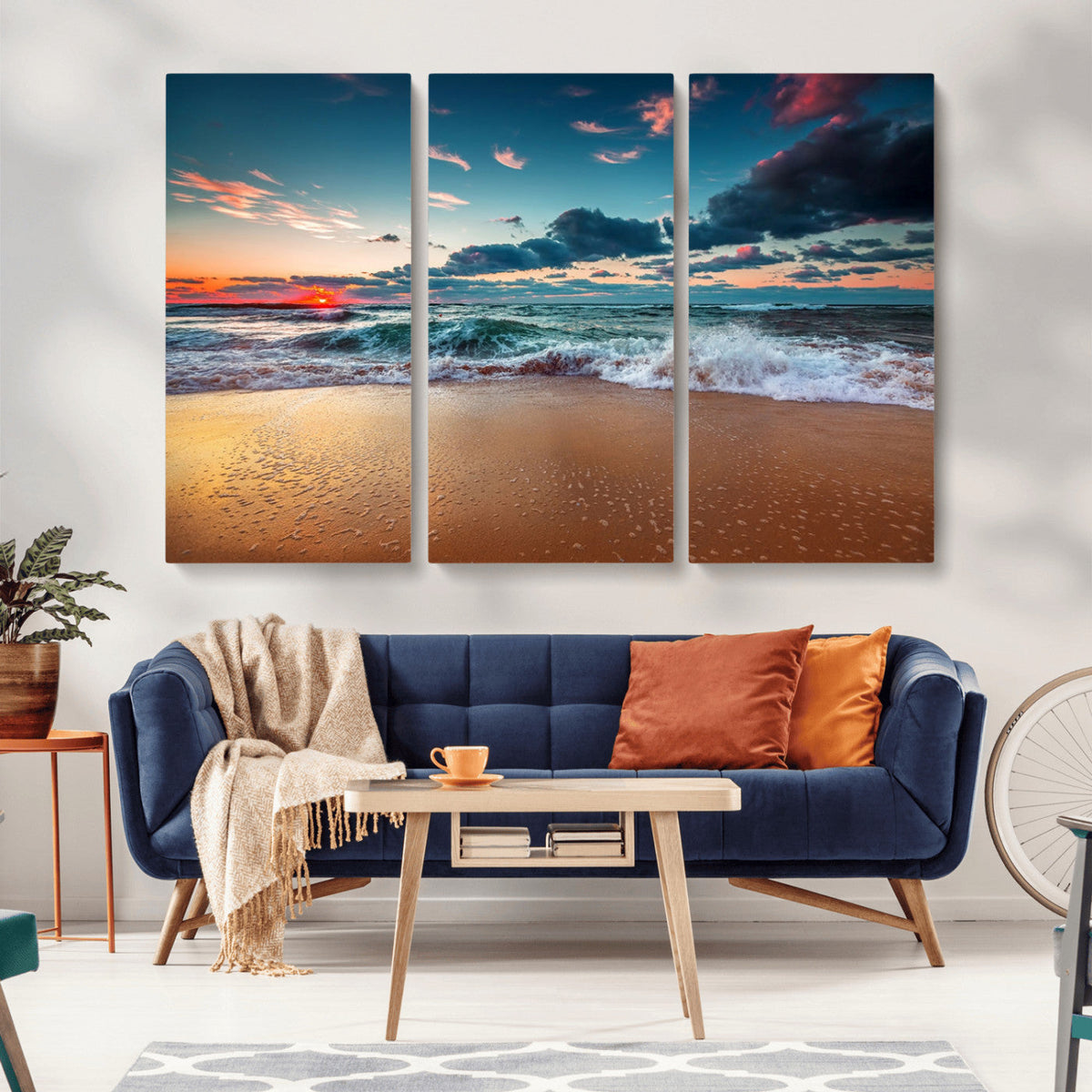 Sunset Ocean Beach Wall Art – Giclee Canvas Print, Coastal