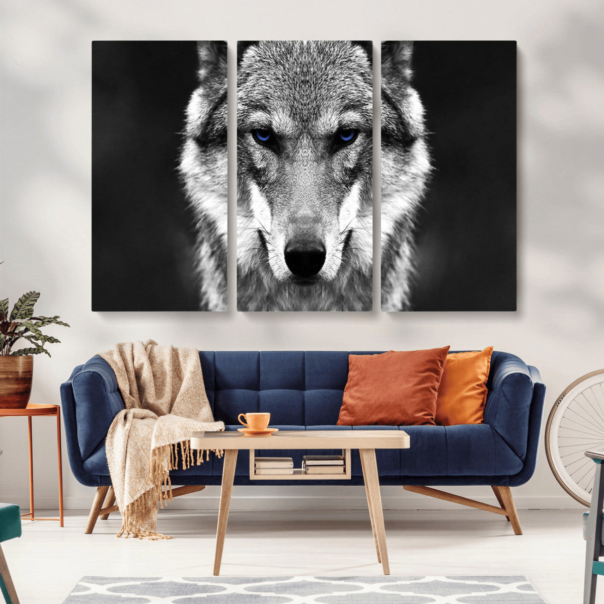 Black and White Wild Wolf Wall Art Canvas Print