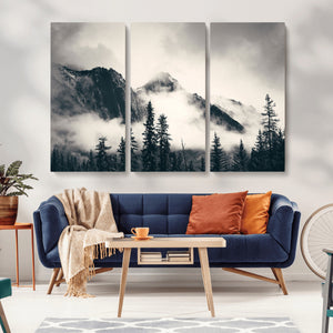 Large Foggy Mountain Forest Wall Art Canvas Print | Misty