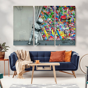 Banksy Colorful Street Graffiti Canvas Wall Art Print,