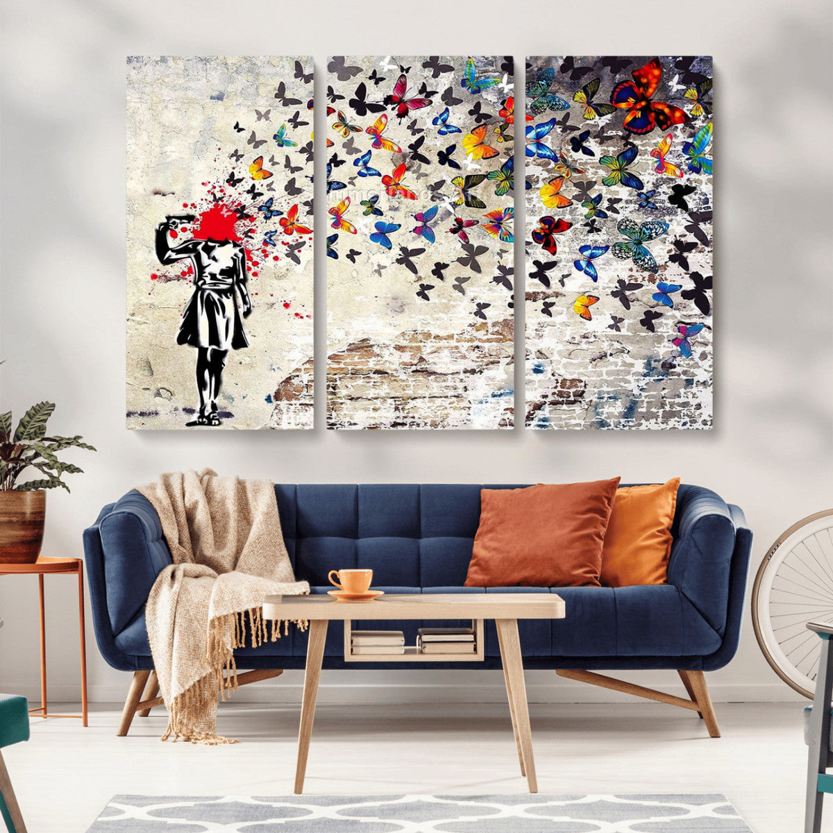 Banksy Art Butterfly Girl Explosion Canvas Art – Vibrant