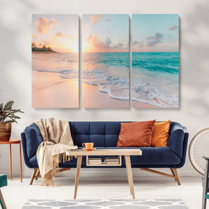 Beach Sunrise Wall Art, Coastal Seascape Canvas Print, Ocean