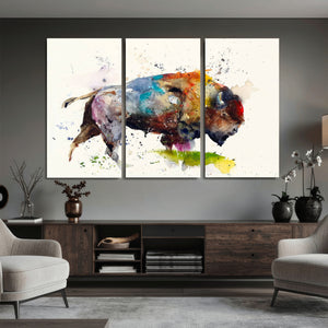 Abstract Buffalo Wall Art, Western Watercolor Bison Canvas