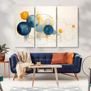 Geometric Blue Orange Abstract Wall Art Canvas, Geometric