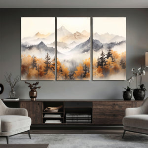 Abstract Mountain Wall Art | Misty Mountain Forest and
