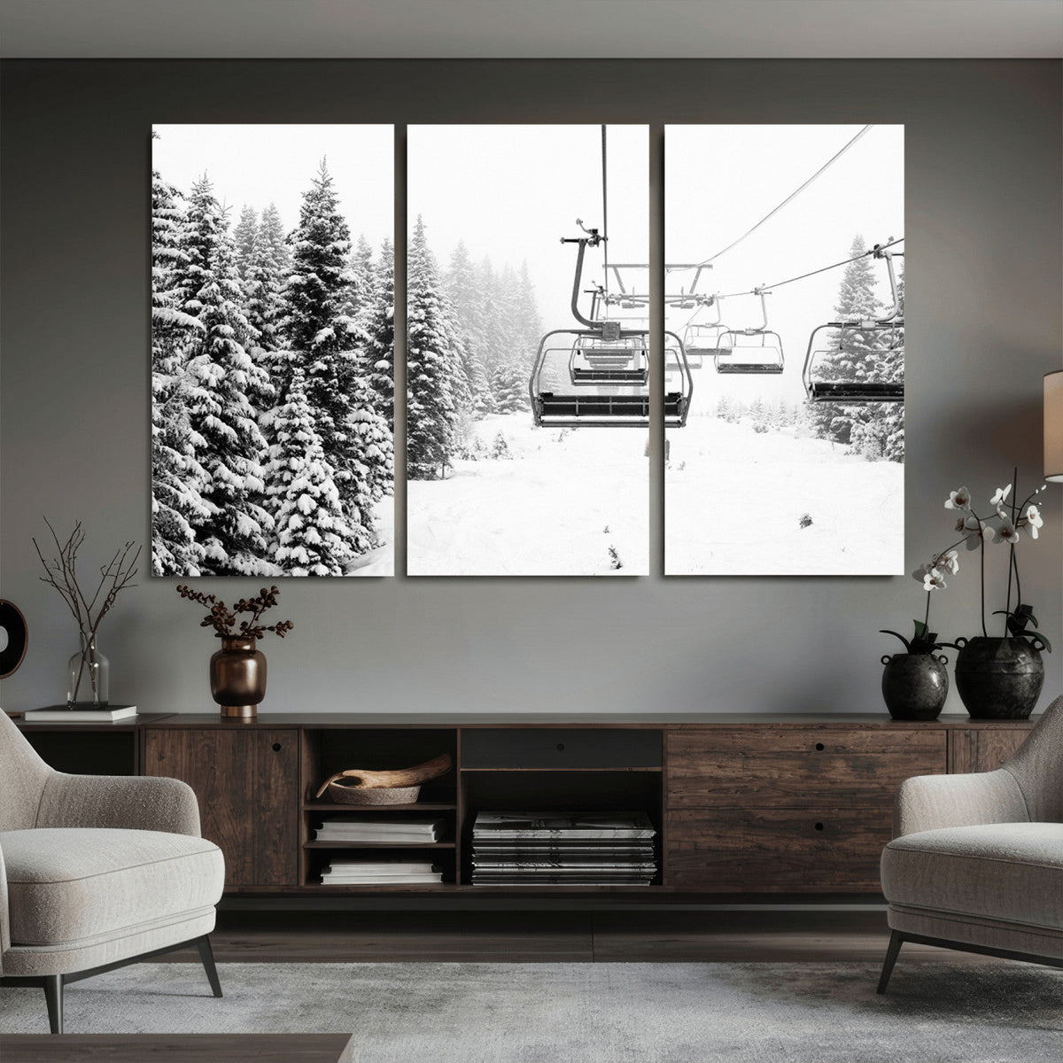 Ski Wall Art - Ski Lift Wall Art Canvas Print Snow Covered