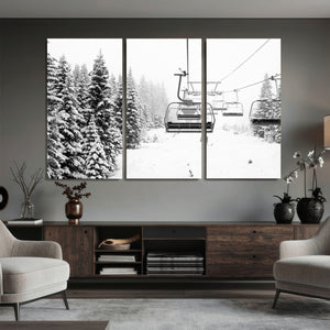 Ski Wall Art - Ski Lift Wall Art Canvas Print Snow Covered