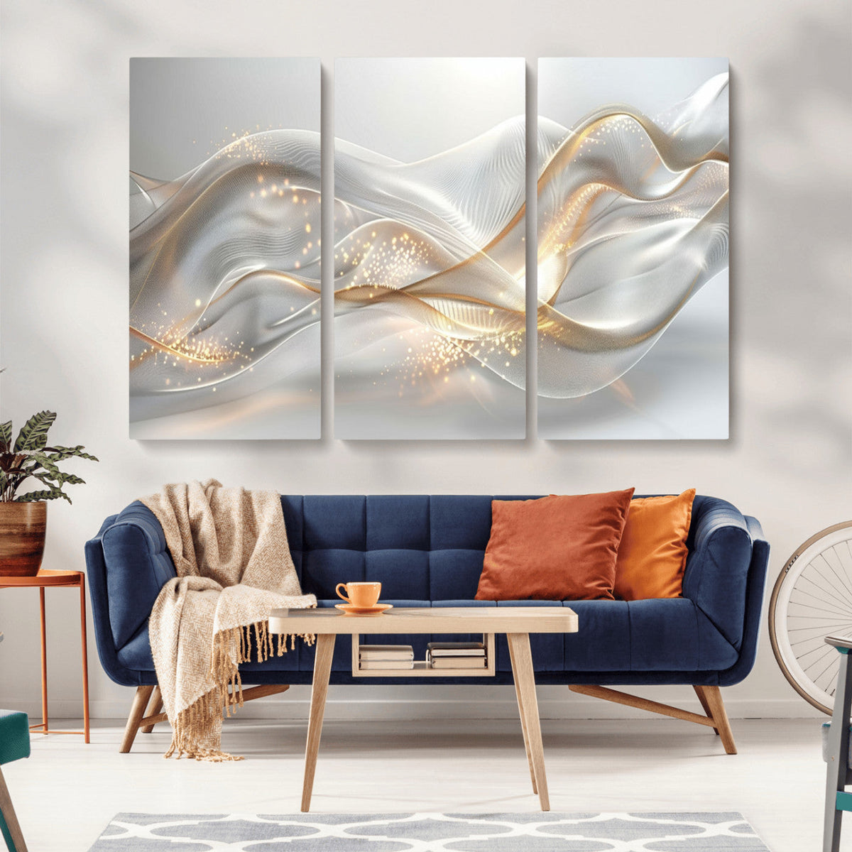 Abstract art Grey and Gold Lines Wall Art
