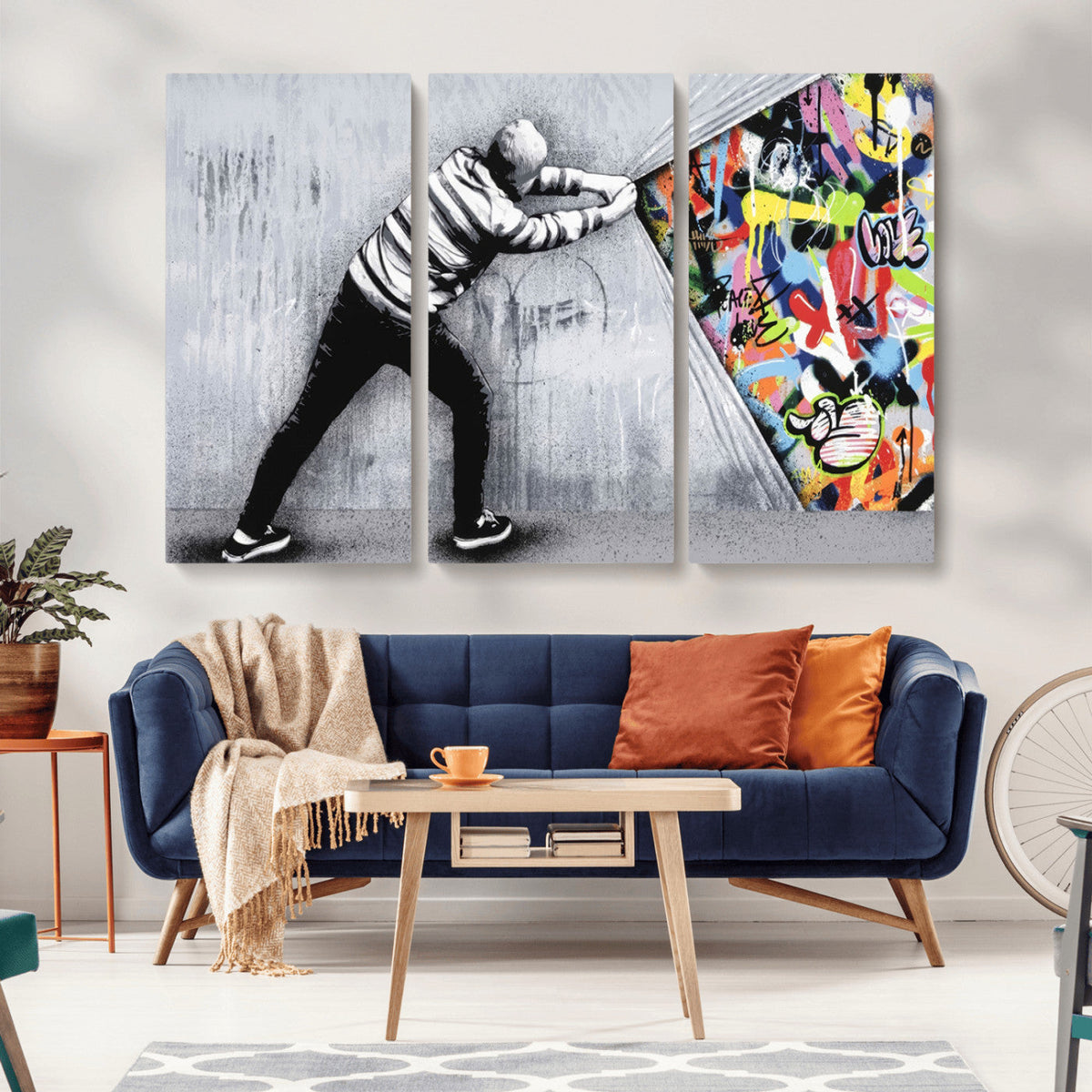 Banksy Art Behind the Curtain Street Wall Art Canvas Print |