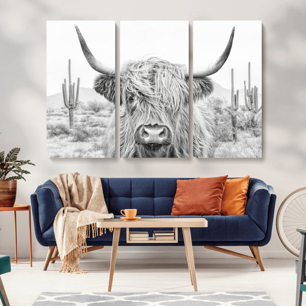 Rustic Charm | Cow Longhorn Black White Bighorn Wall Art