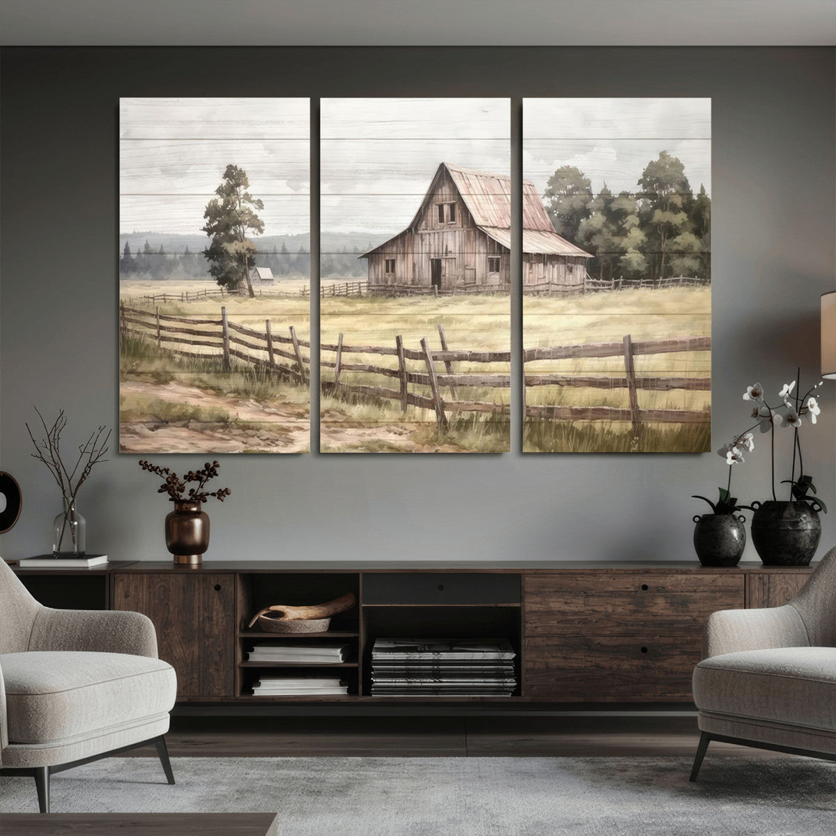 Rustic Farmhouse Barn Wall Art | 3-Panel Framed Gallery Wrap