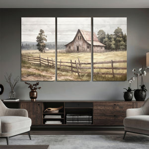 Rustic Farmhouse Barn Wall Art | 3-Panel Framed Gallery Wrap