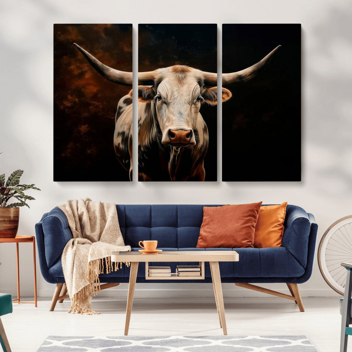 Texas Longhorn Wall Art | 3-Panel Large Texas Longhorn
