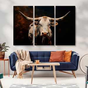 Texas Longhorn Wall Art | 3-Panel Large Texas Longhorn