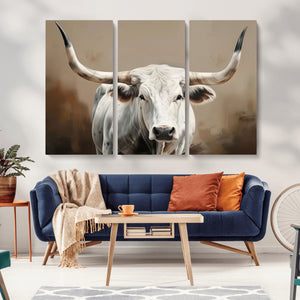 White Longhorn Bull Wall Art Canvas Print – Framed and Ready