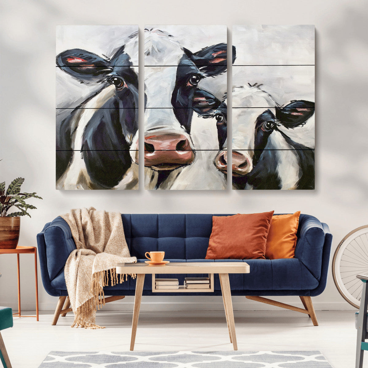 Vintage Baby and Mom Cattle Wall Art Canvas Print