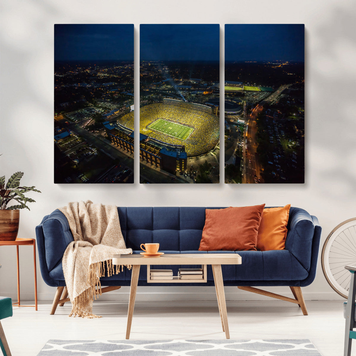 Michigan Stadium Night Game Wall Art – Sports Arena Aerial
