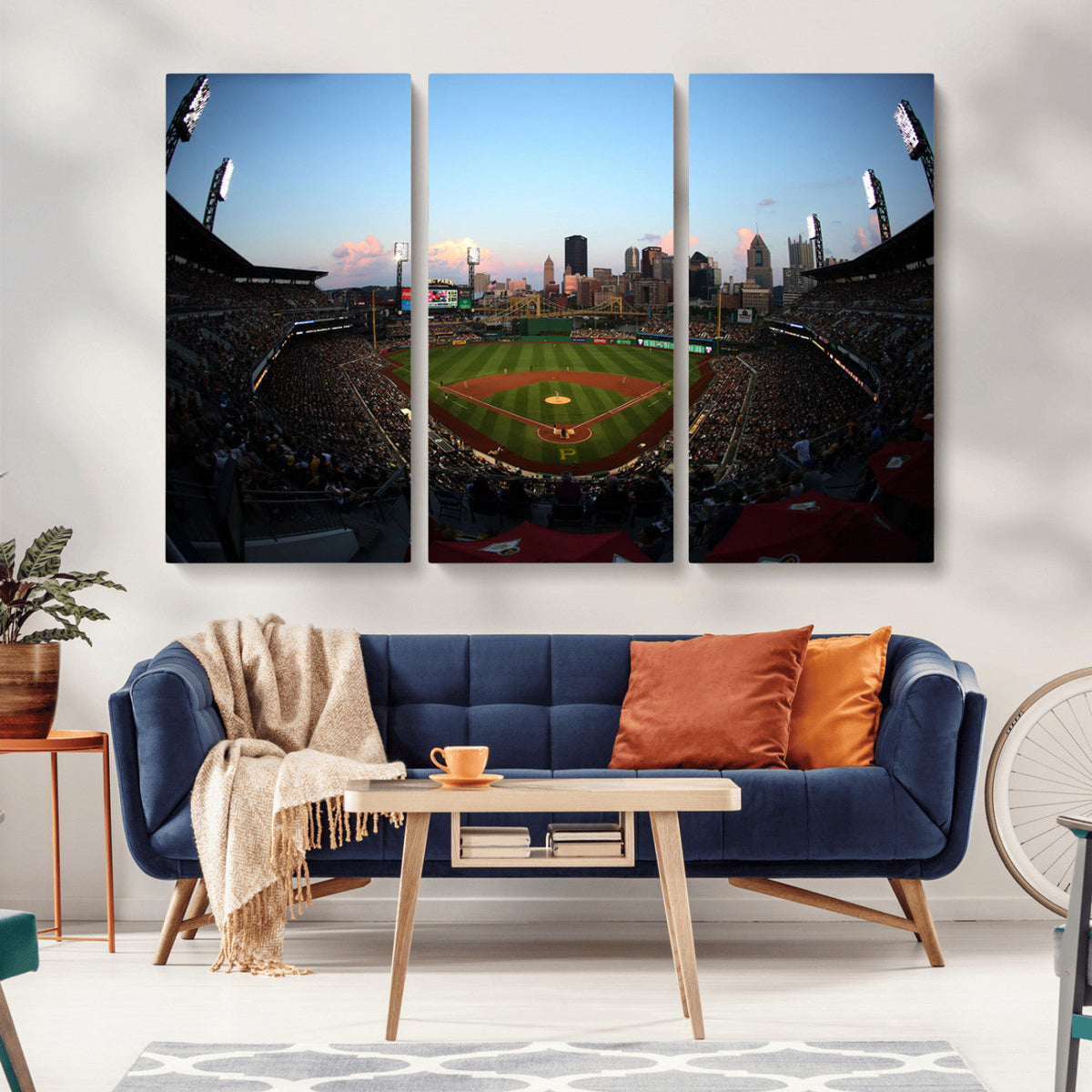 PNC Park Evening Game Triple Canvas Wall Art - Pittsburgh