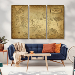 Vintage Game of Thrones Map Wall Art | Westeros and Essos