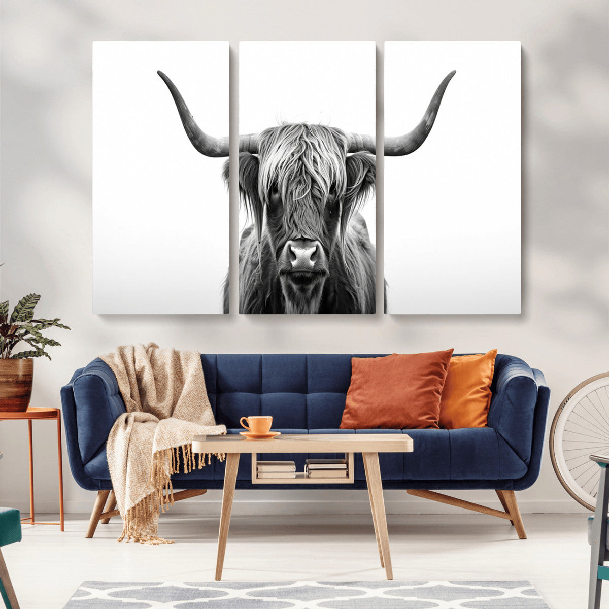 Highland Wall Art Canvas Print – Minimalist Black and White