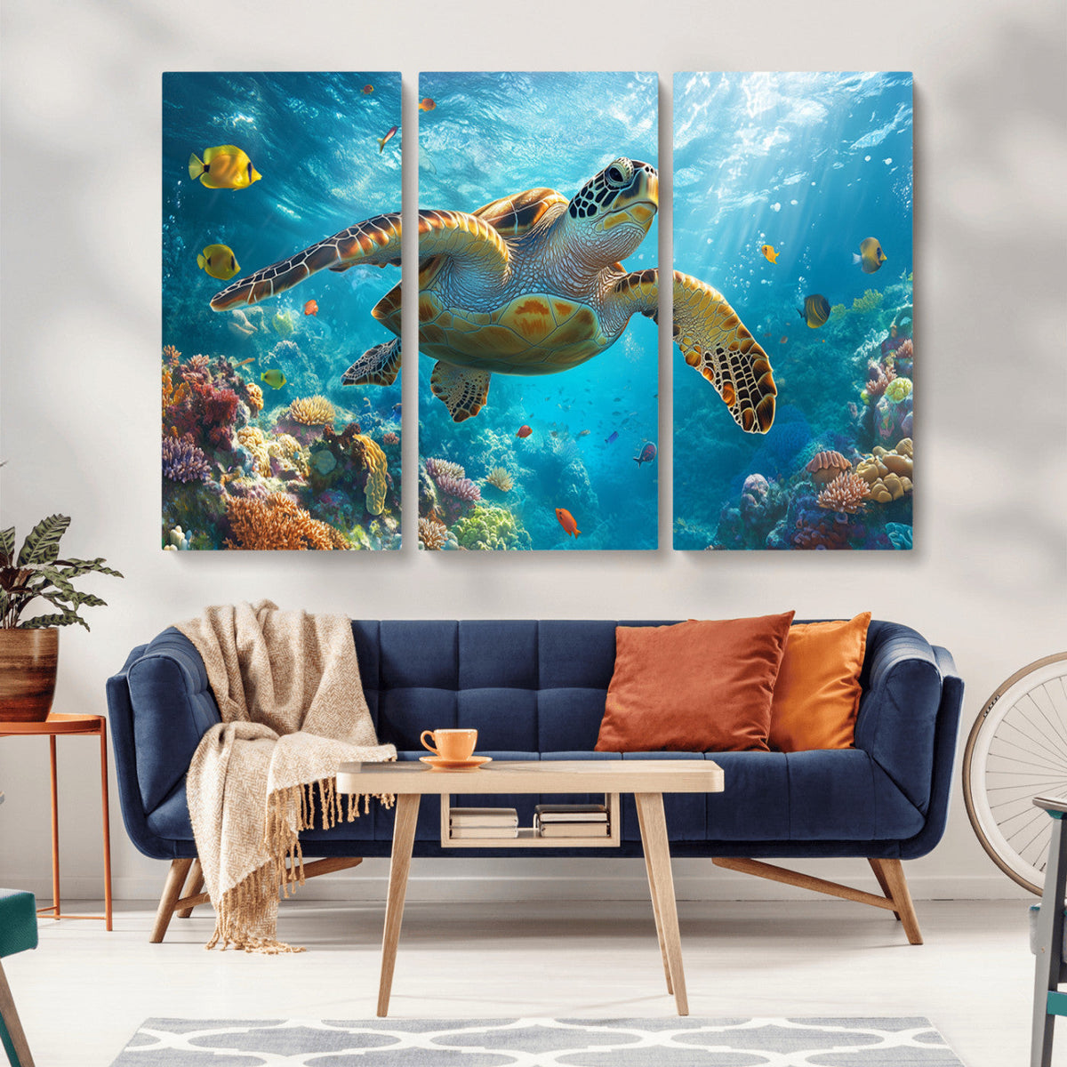 Sea Turtle Underwater Canvas Wall Art Print - Vibrant Ocean