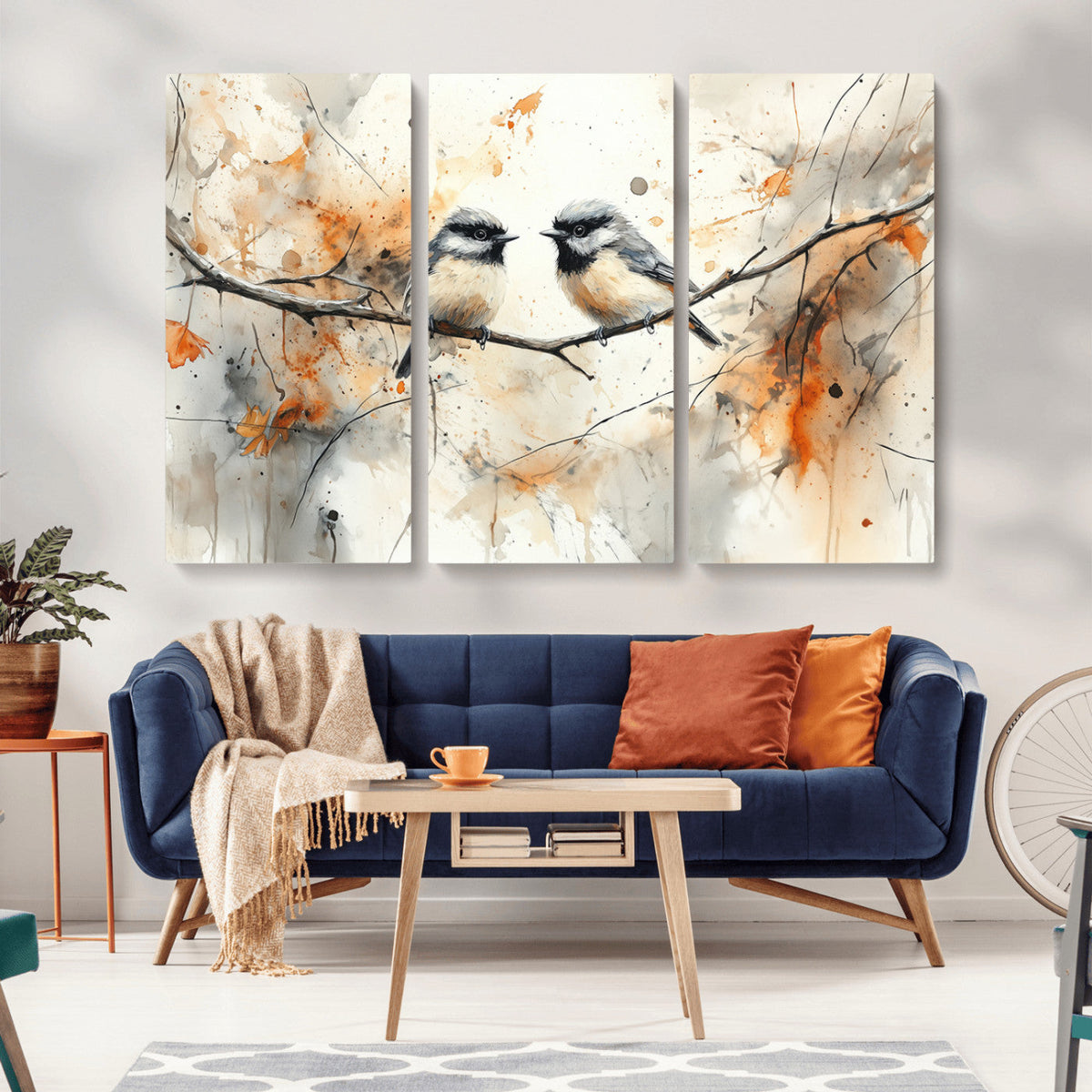 Abstract Watercolor Chickadee Bird Canvas Wall Art Print -