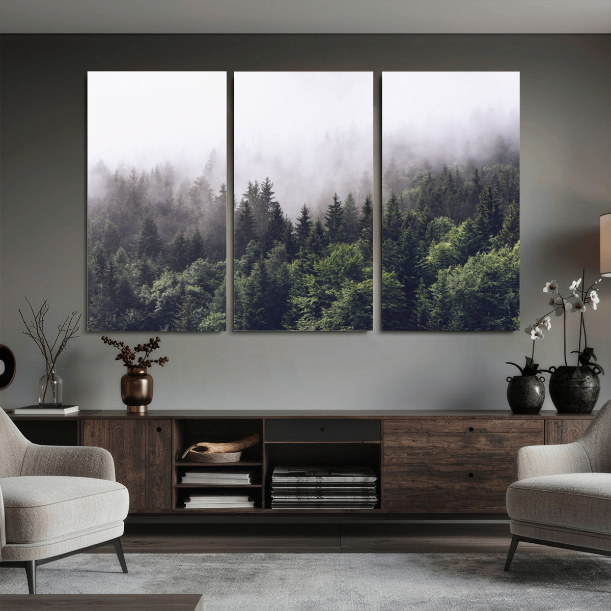 Misty Forest Wall Art | Foggy Forest Canvas Print | Large