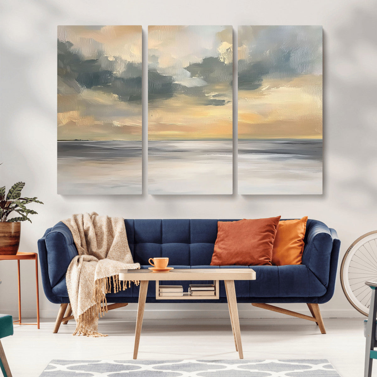 Modern Coastal Artwork with Vibrant Abstract Ocean Waves