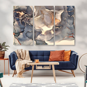 Abstract Blue and Gold Wall Art - Fluid Ink Artwork - Modern