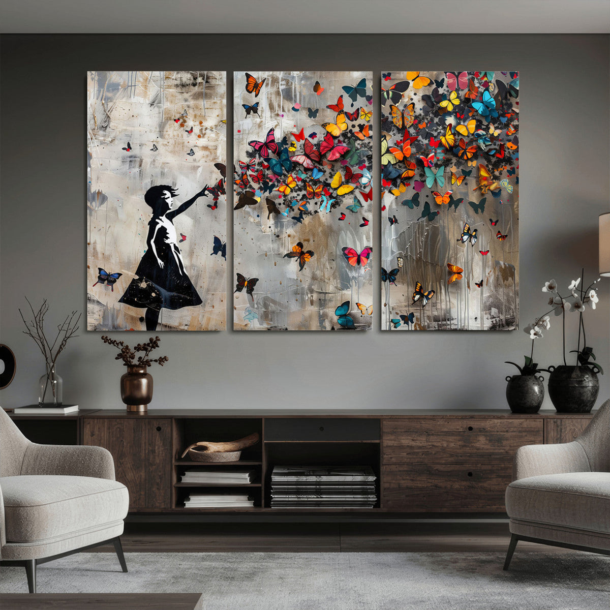Butterfly Girl Wall Art – Vibrant Street Style Canvas Print,