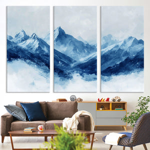 Blue Mountains Wall Art – Framed Snowy Range Canvas Artwork,