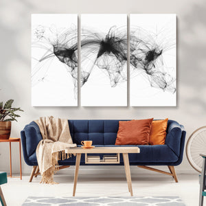 Flight Routes Air Traffic Map Canvas Wall Art - Framed -