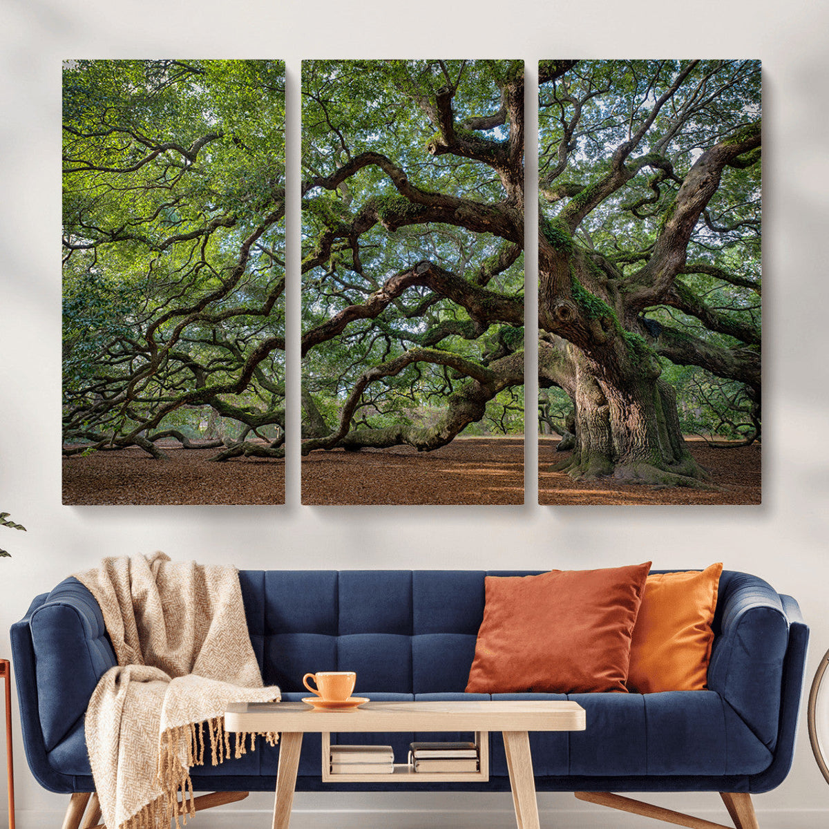 Historic Tree Wall Art – Framed Mossy Branch Canvas Artwork,