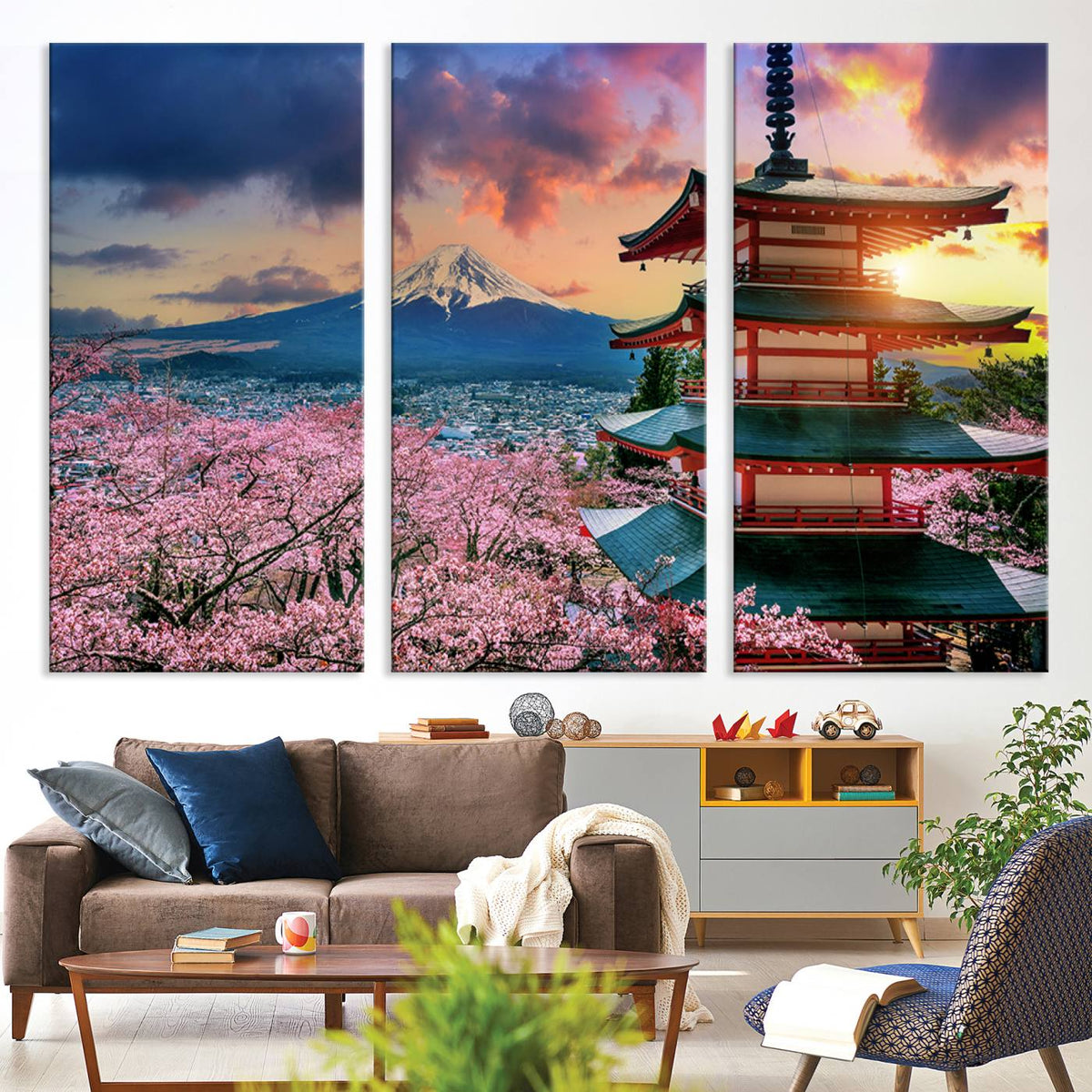 Mount Fuji Cherry Blossom Wall Art Canvas Print – Framed