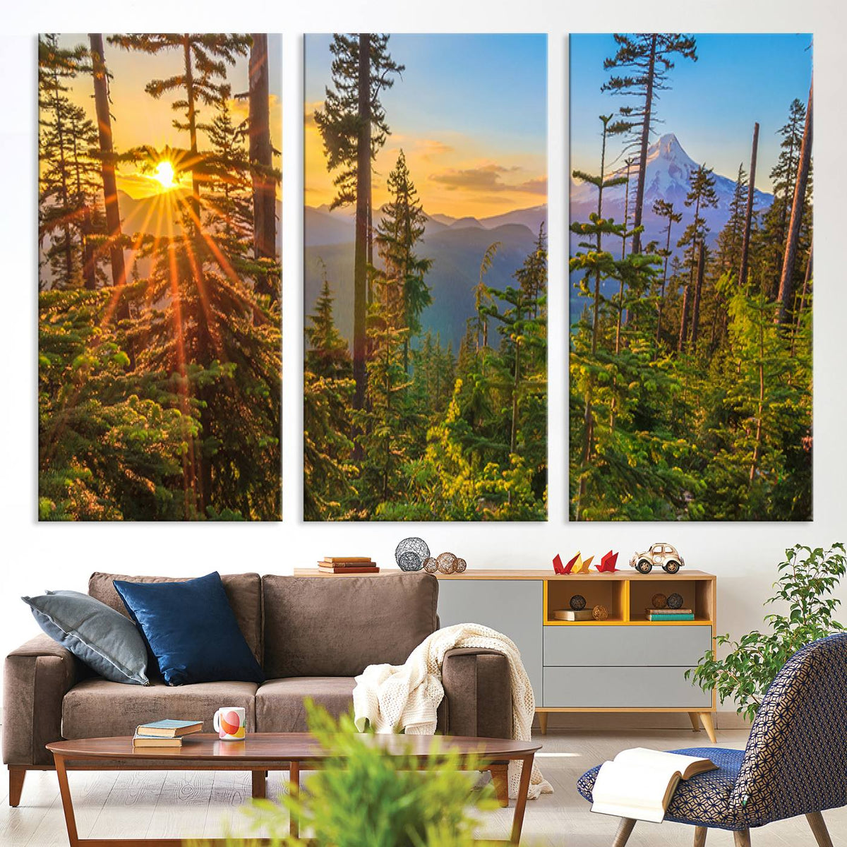 Forest Sunset Wall Art Canvas Print, Glowing Evening Light