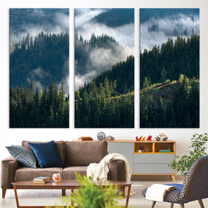 Misty Forest Wall Art Canvas Print – Pine Hills Foggy Trees