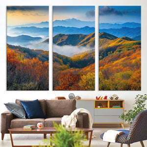 Autumn Mountains Wall Art Canvas Print – Foggy Peaks