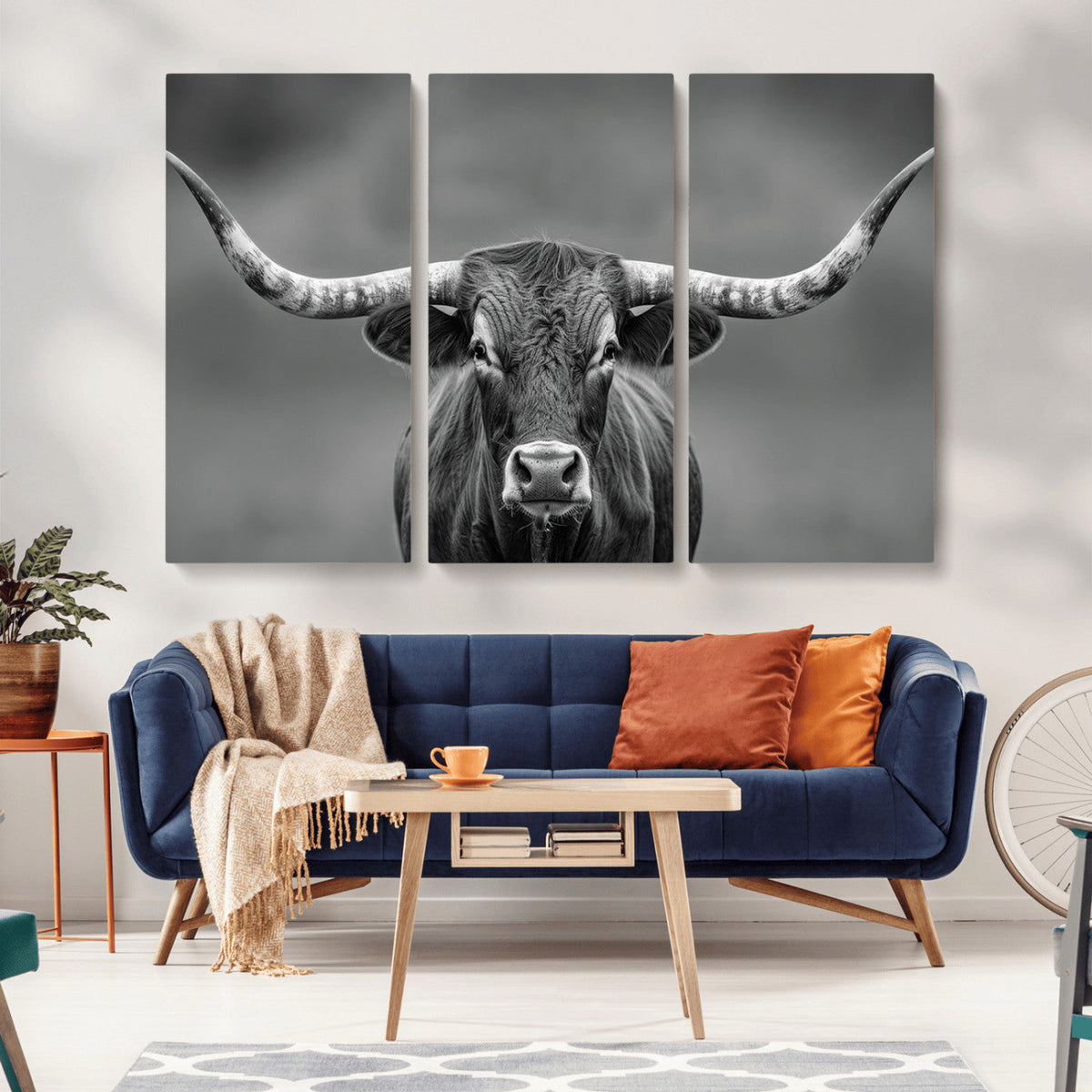 Texas Longhorn Wall Art Canvas Print – Framed Western Bull