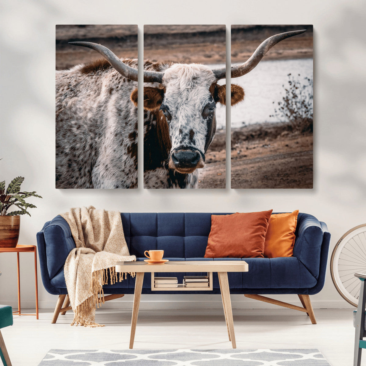 Texas Longhorn Wall Art Canvas Print – Framed Spotted Bull