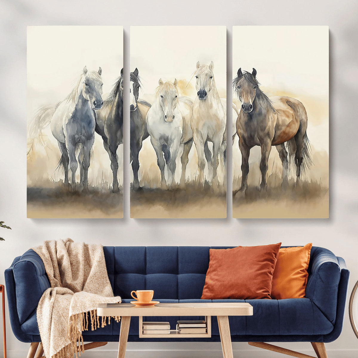 Wild Horses Wall Art Canvas Print, Framed Running Horses Art