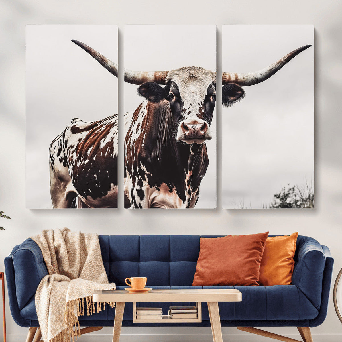 Texas Longhorn Wall Art Canvas Print – Framed Spotted Bull