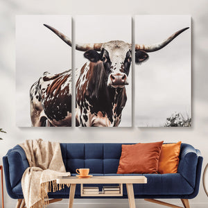Texas Longhorn Wall Art Canvas Print – Framed Spotted Bull