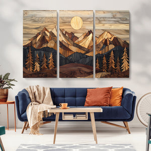 Wood Mountain Landscape Wall Art Canvas Print – Framed