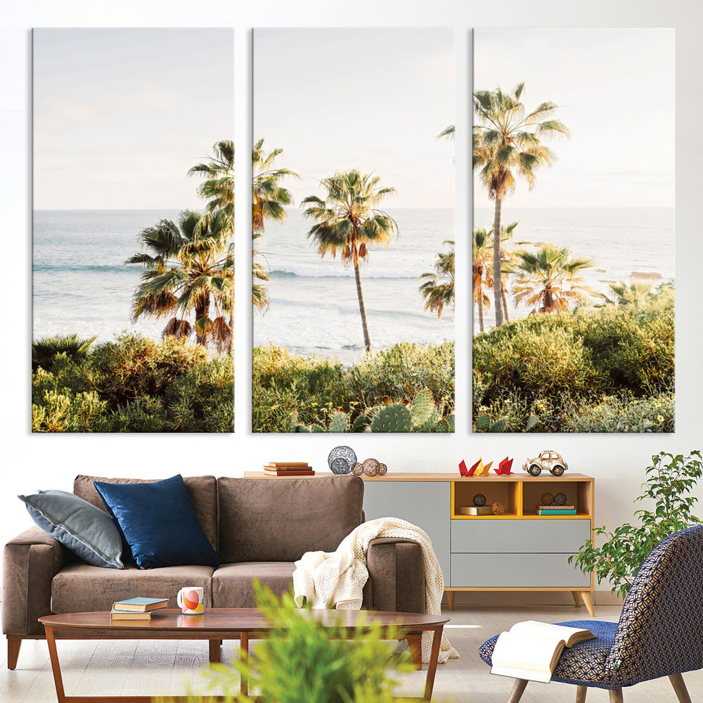 California Coast Palm Trees Wall Art Canvas Print – Framed