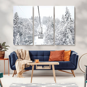 Snowy Ski Lift Wall Art – Framed Winter Mountain Canvas