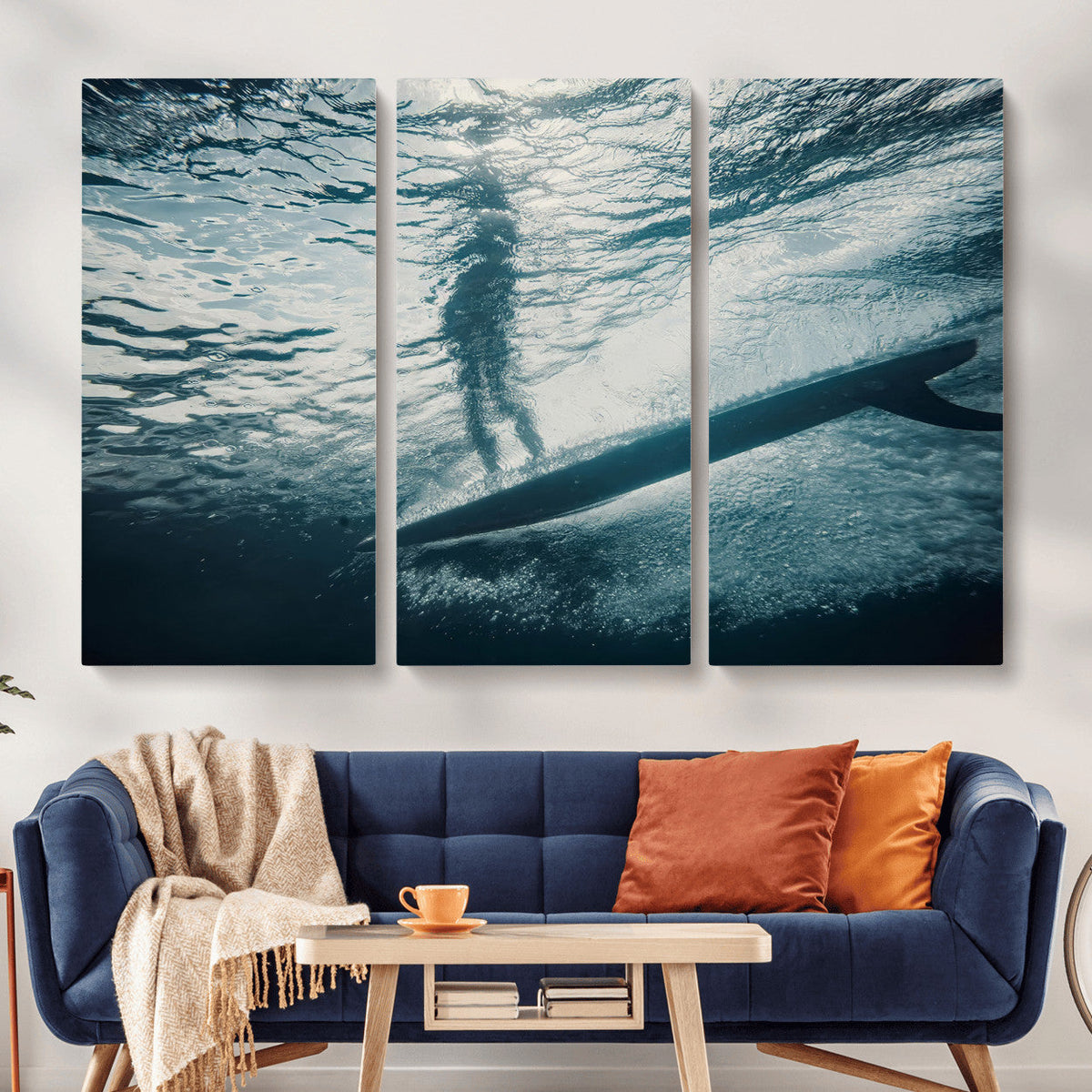 Underwater Surf Wall Art – Framed Ocean Wave Canvas Artwork,