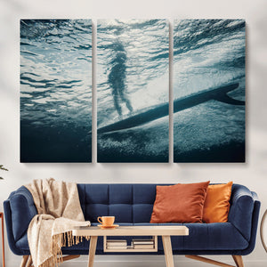 Underwater Surf Wall Art – Framed Ocean Wave Canvas Artwork,